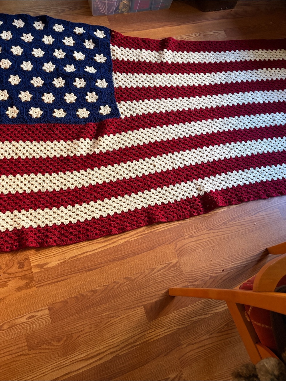 Handmade Crochet American Flag Throw Blanket - Red, White & Blue 70" x 47"